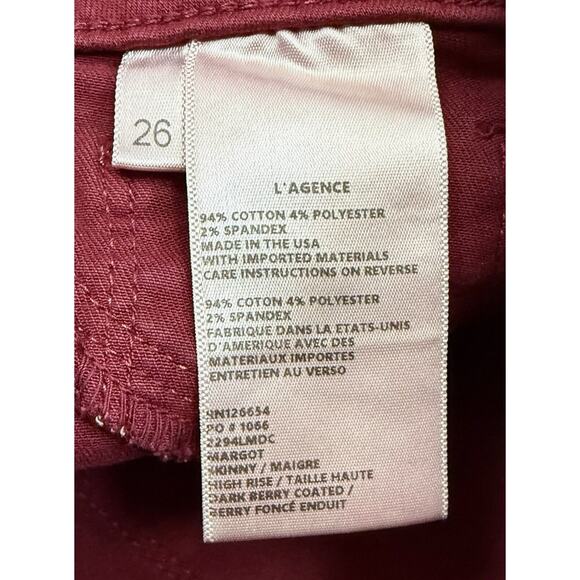 L'Agence Margot Skinny Jeans sz 26 Dark Berry - Wax Coating Faded- Size 26x26 - Picture 12 of 15